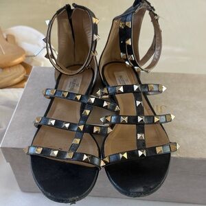 Valentino Garavani Black and Gold Studded Sandals
